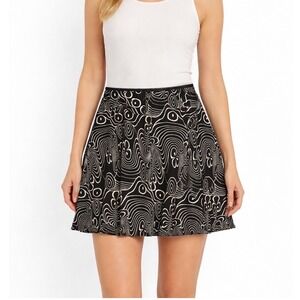 I.E. WOMAN Black Cream Swirl Print A-Line Midi Skirt Y2K Psychedelic Plus 1X